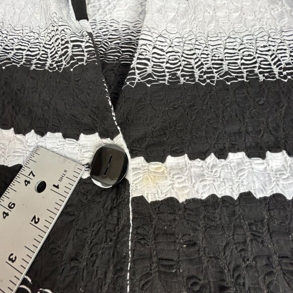 Pure Essence Womens Crinkle Textured Striped Button-Front Swing Jacket Black - Picture 6 of 7
